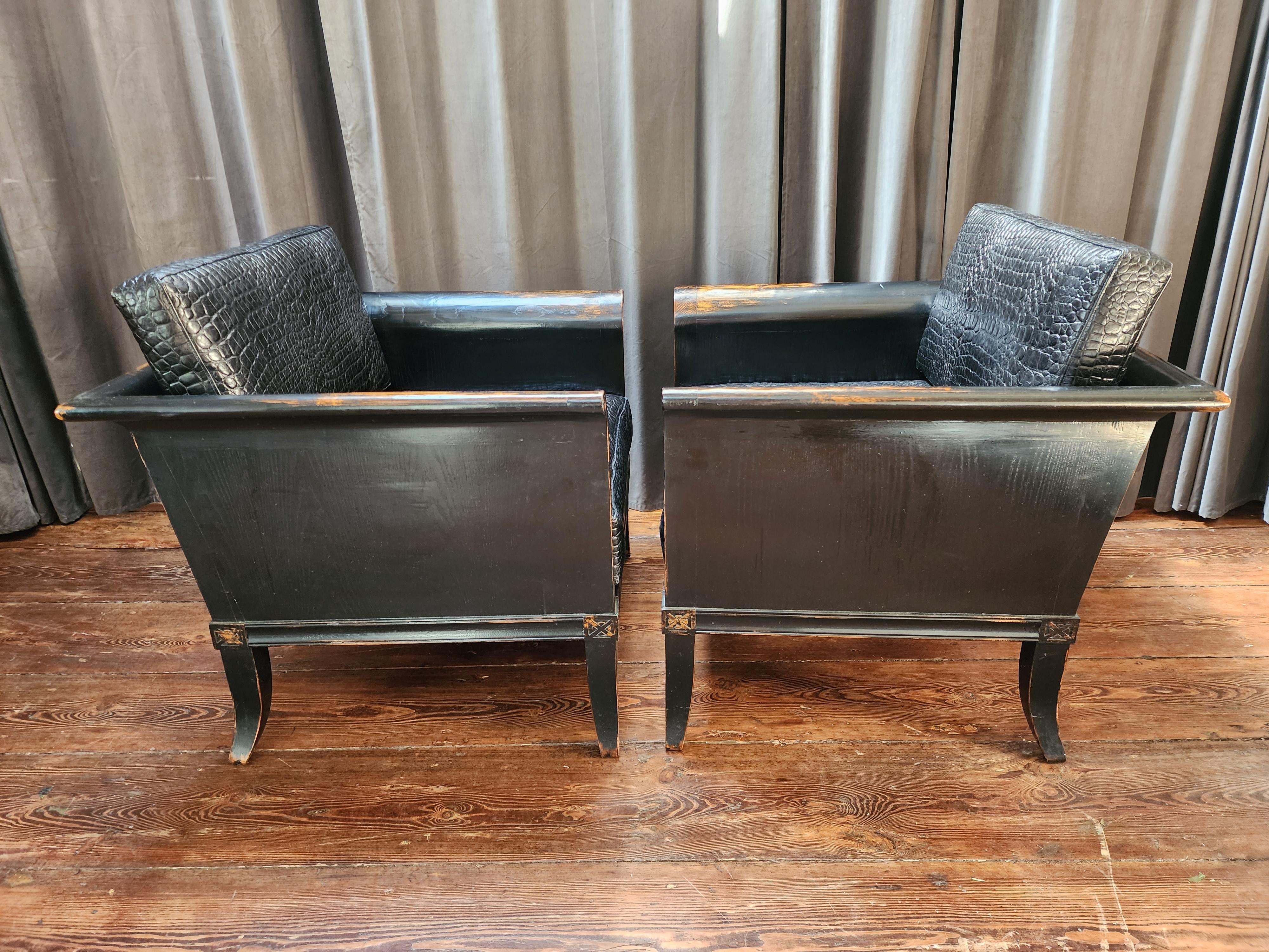 Pair Of Ming Style Leather Lounge Chairs For Sale 4