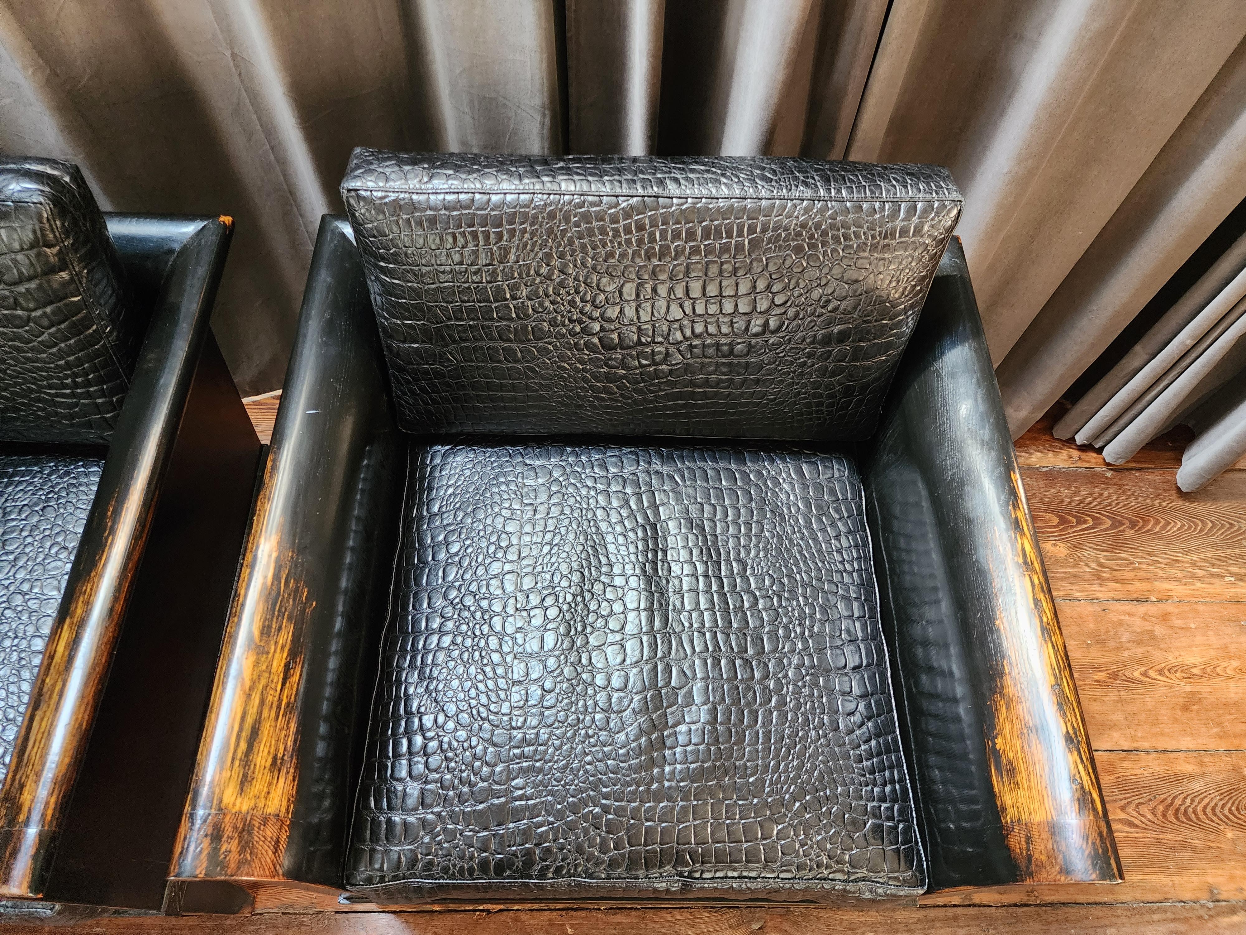 Pair Of Ming Style Leather Lounge Chairs For Sale 6