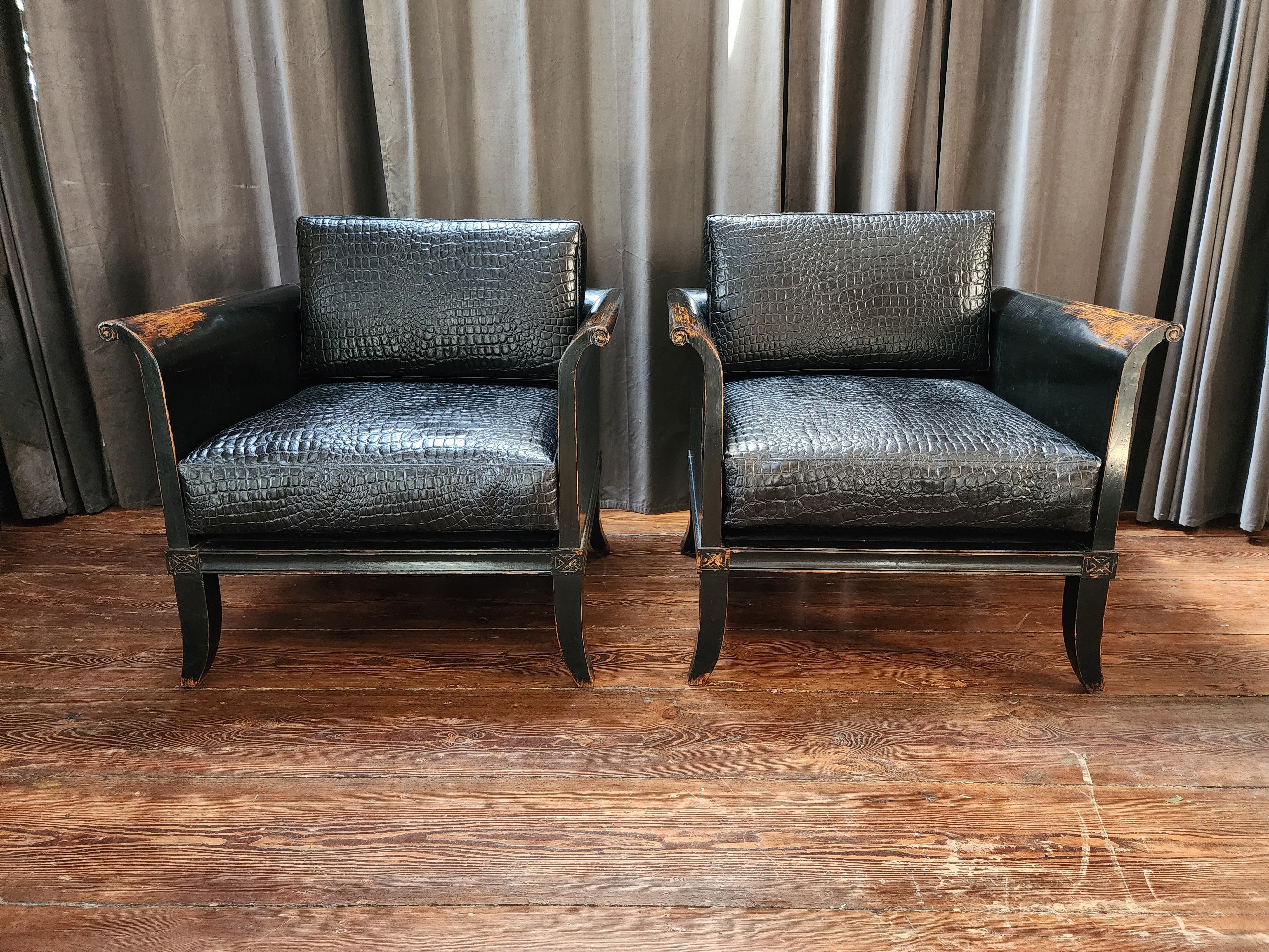 Unknown Pair Of Ming Style Leather Lounge Chairs For Sale