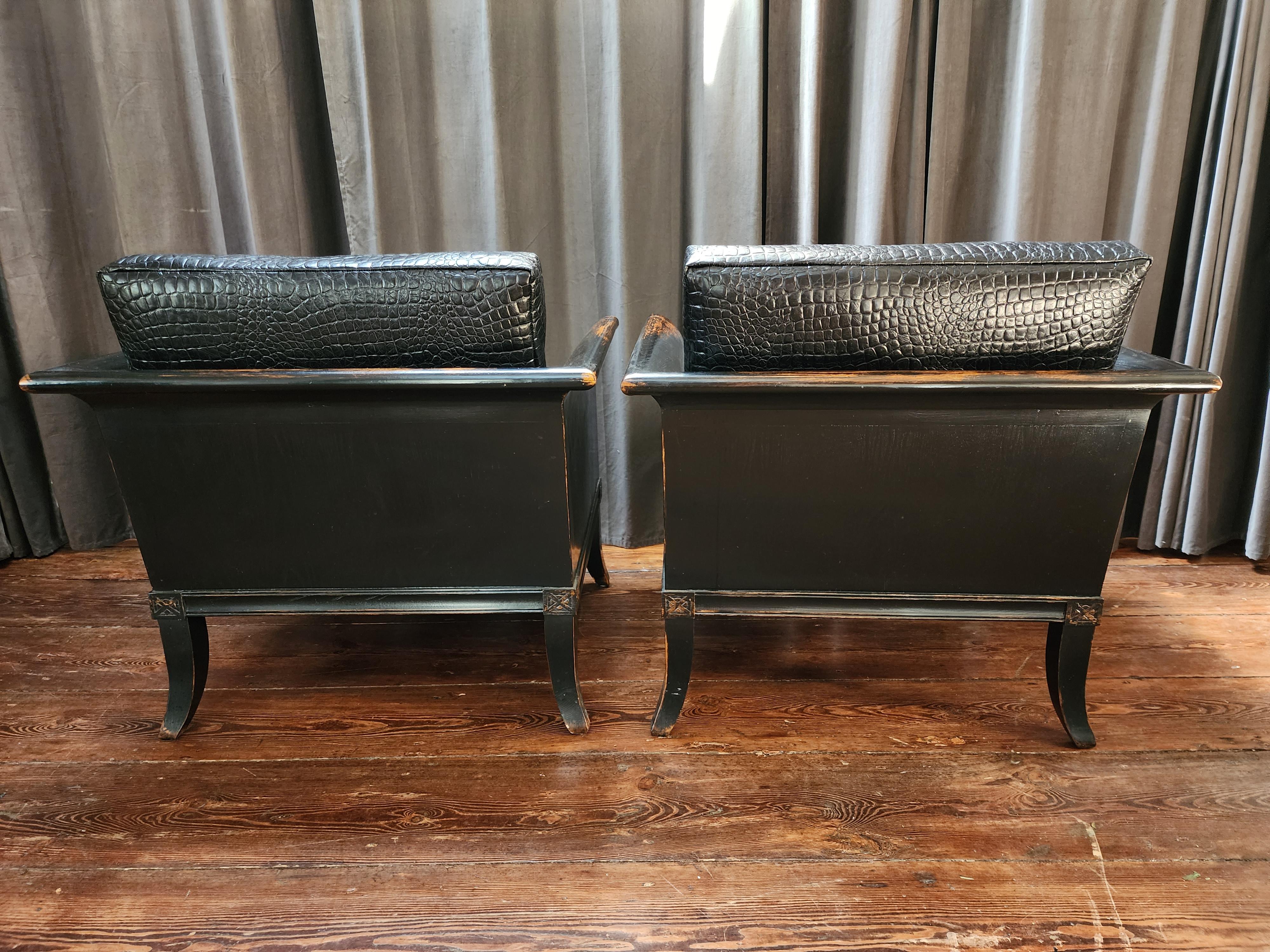 Pair Of Ming Style Leather Lounge Chairs For Sale 2