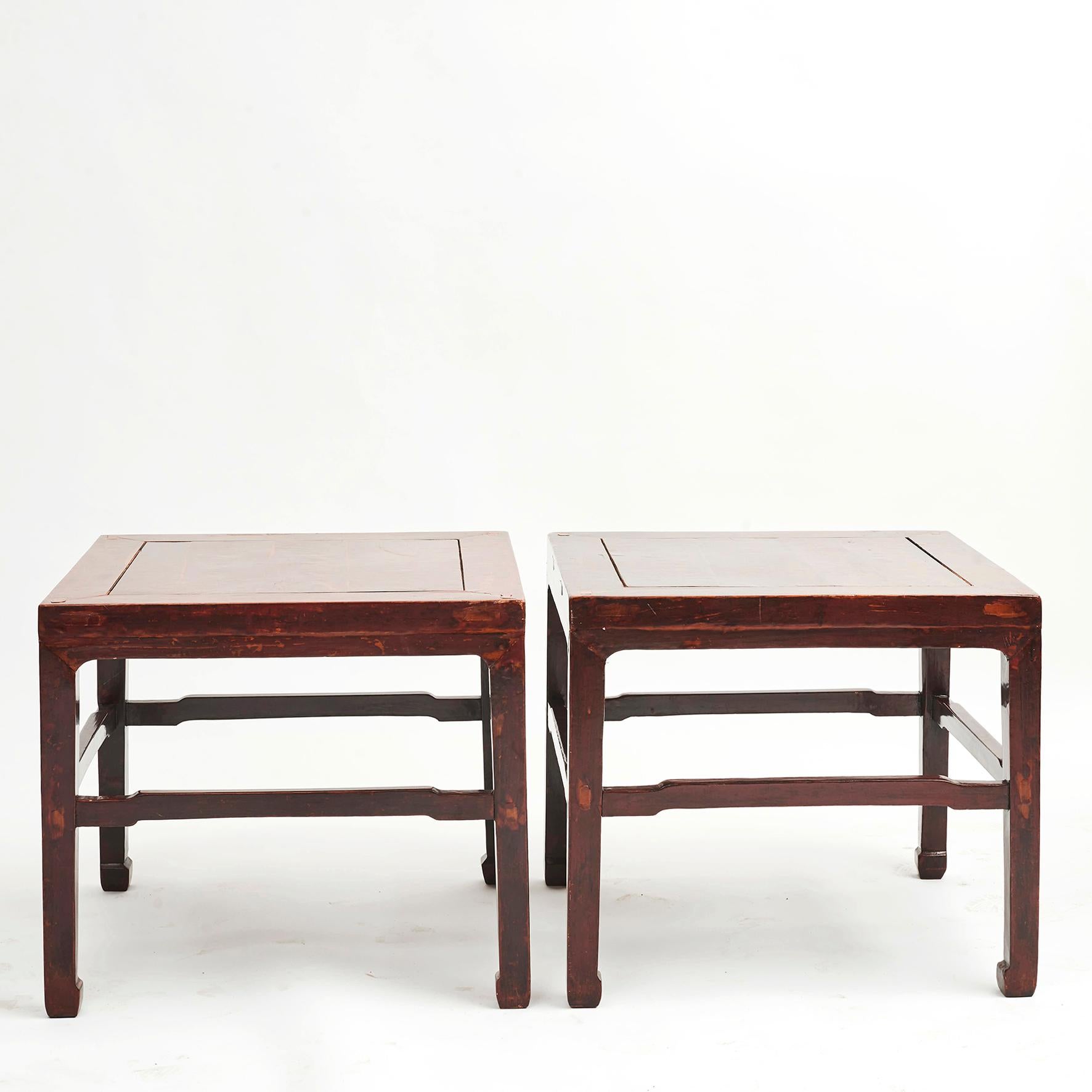 Chinese Pair of Ming Style Red Lacquer Side Tables