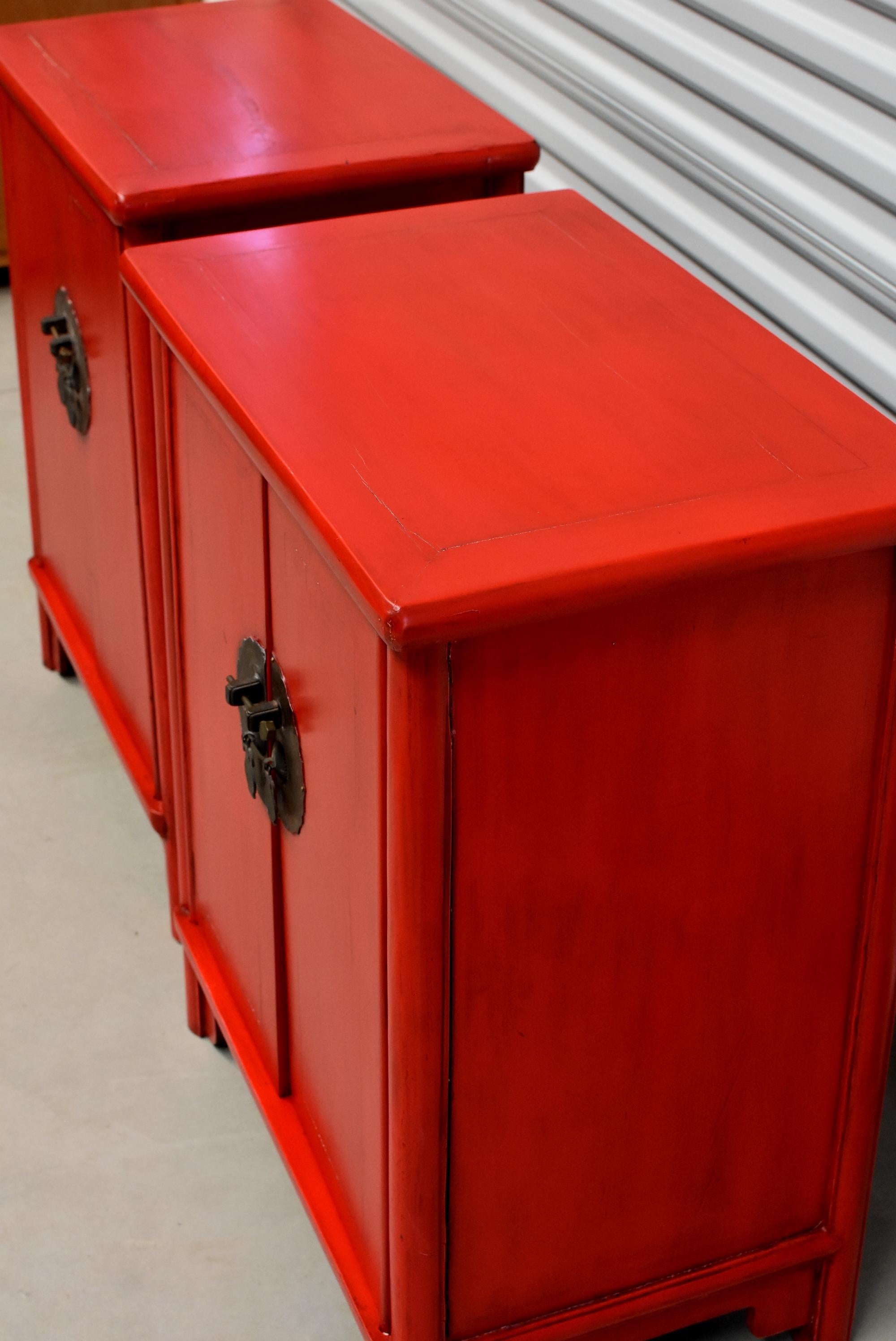 20th Century Pair of Ming Style Red Lacquered Chinese Chests