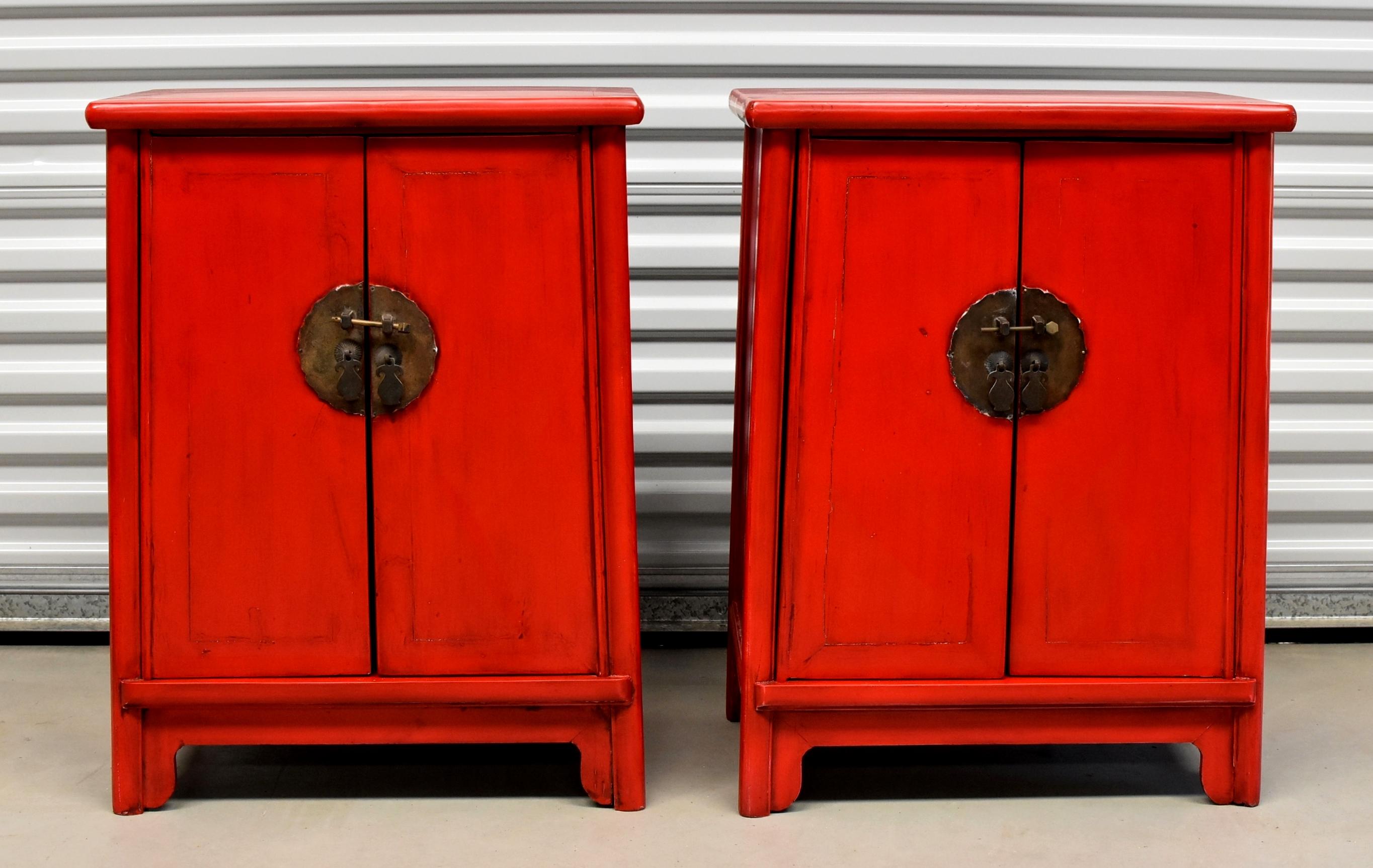 Pair of Ming Style Red Lacquered Chinese Chests 2