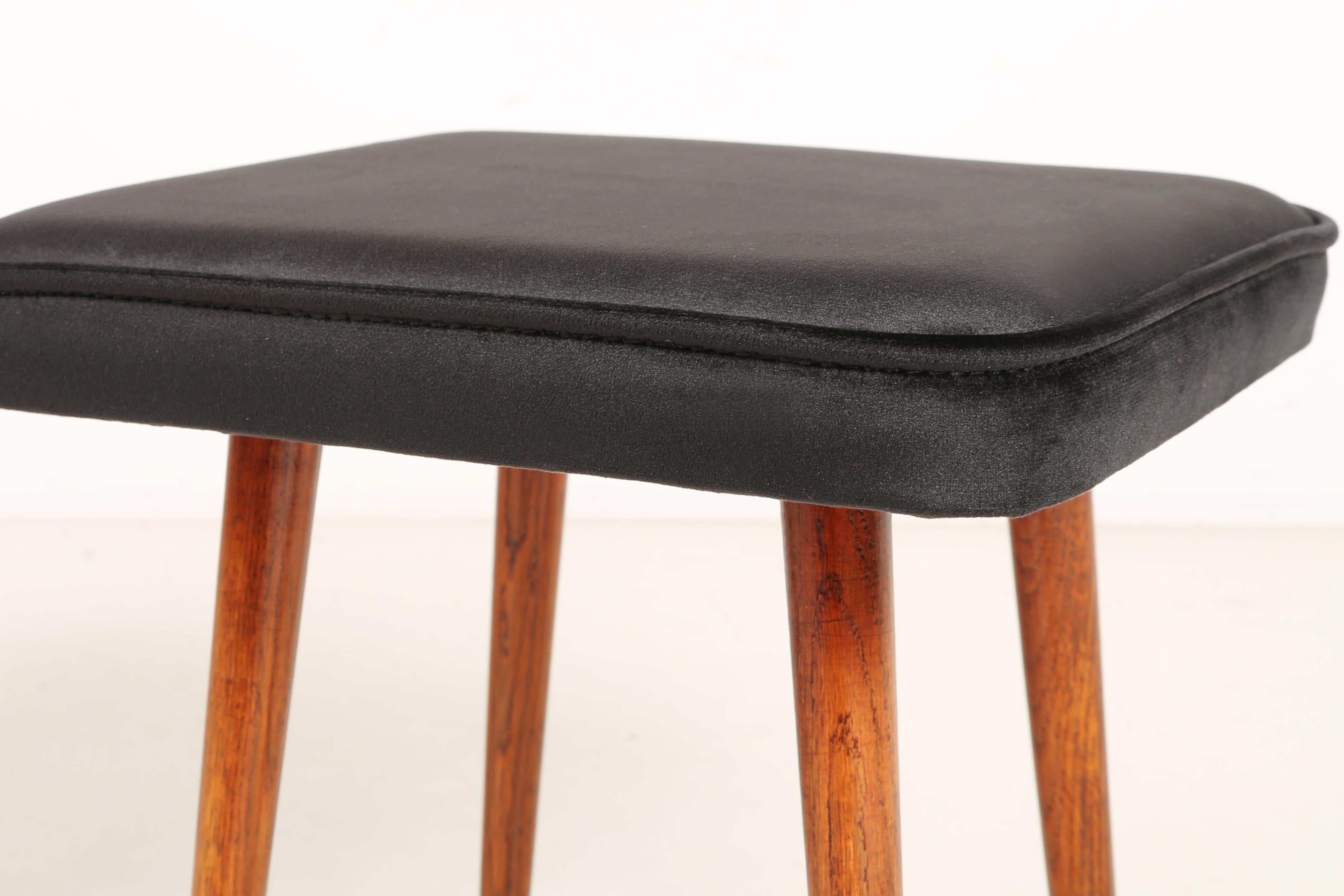 Hand-Crafted Pair of Mini Black Velvet Stools, Europe, 1960s For Sale