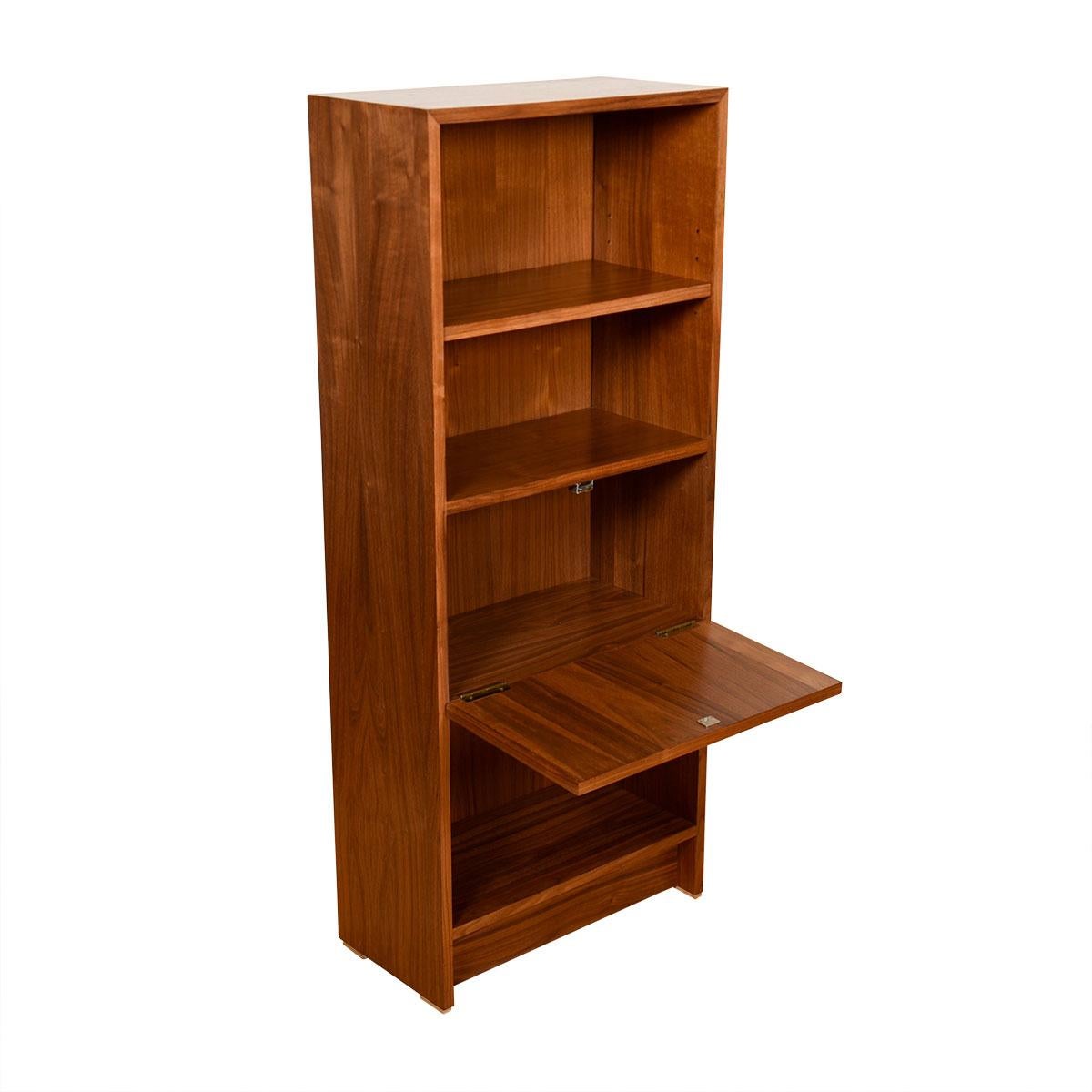 Mid-Century Modern Pair of Mini Danish Walnut Bookcases with Closed Storage and Drop-Down Shelf For Sale