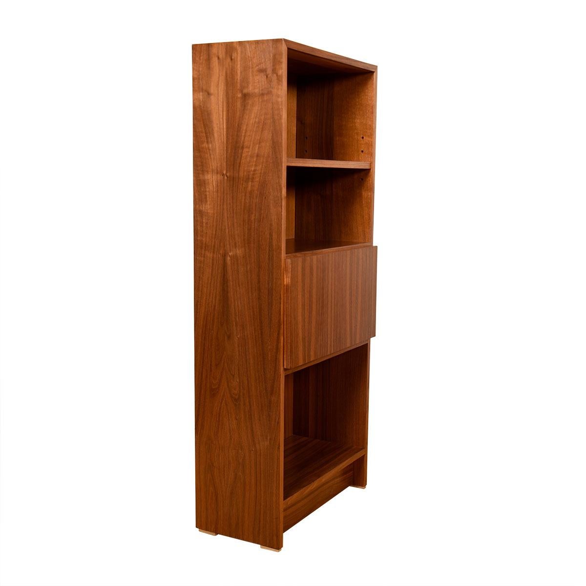 American Pair of Mini Danish Walnut Bookcases with Closed Storage and Drop-Down Shelf For Sale