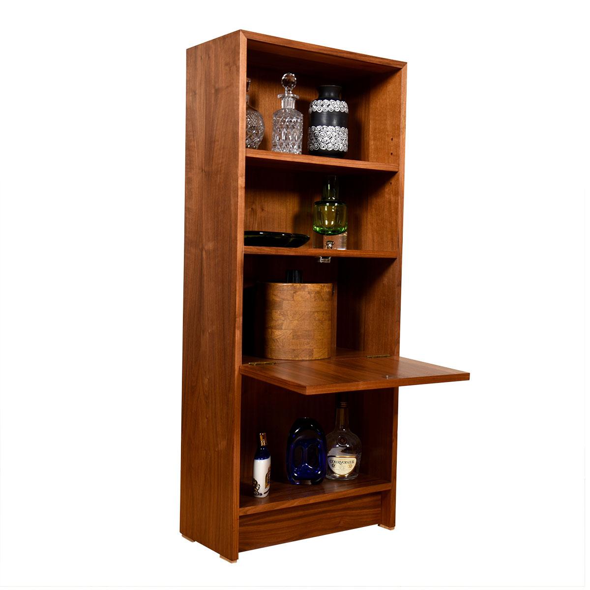 Pair of Mini Danish Walnut Bookcases with Closed Storage and Drop-Down Shelf For Sale 1