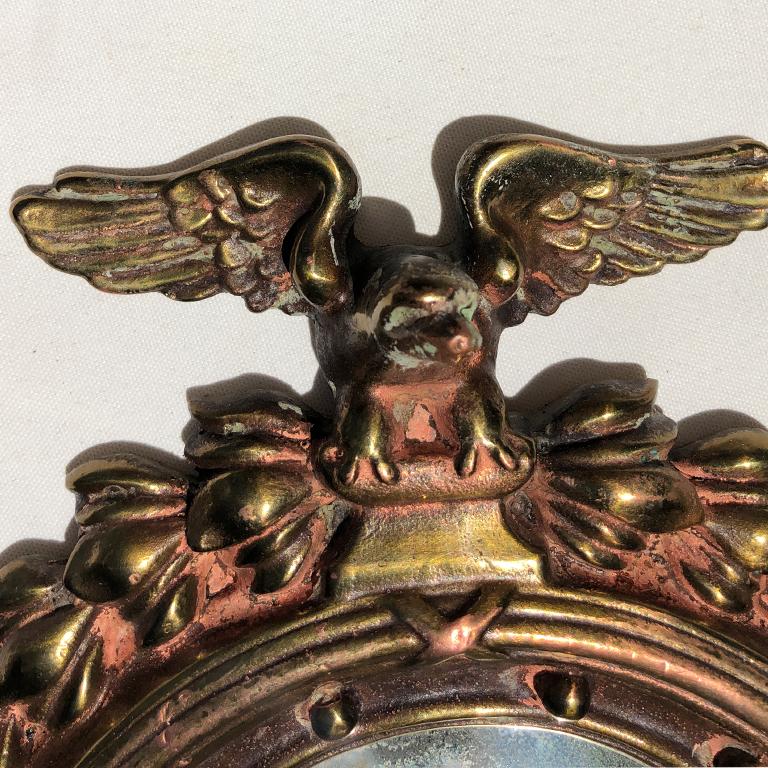 Pair Bull’s-Eye Eagle Convex Brass Mirrors Federal 1700s Civil War Era 1