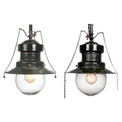 Pair of Mini Electrified Green Porcelain Gas Lamps
