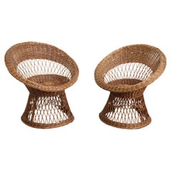 Retro Pair of Mini Peacock Rattan Chairs