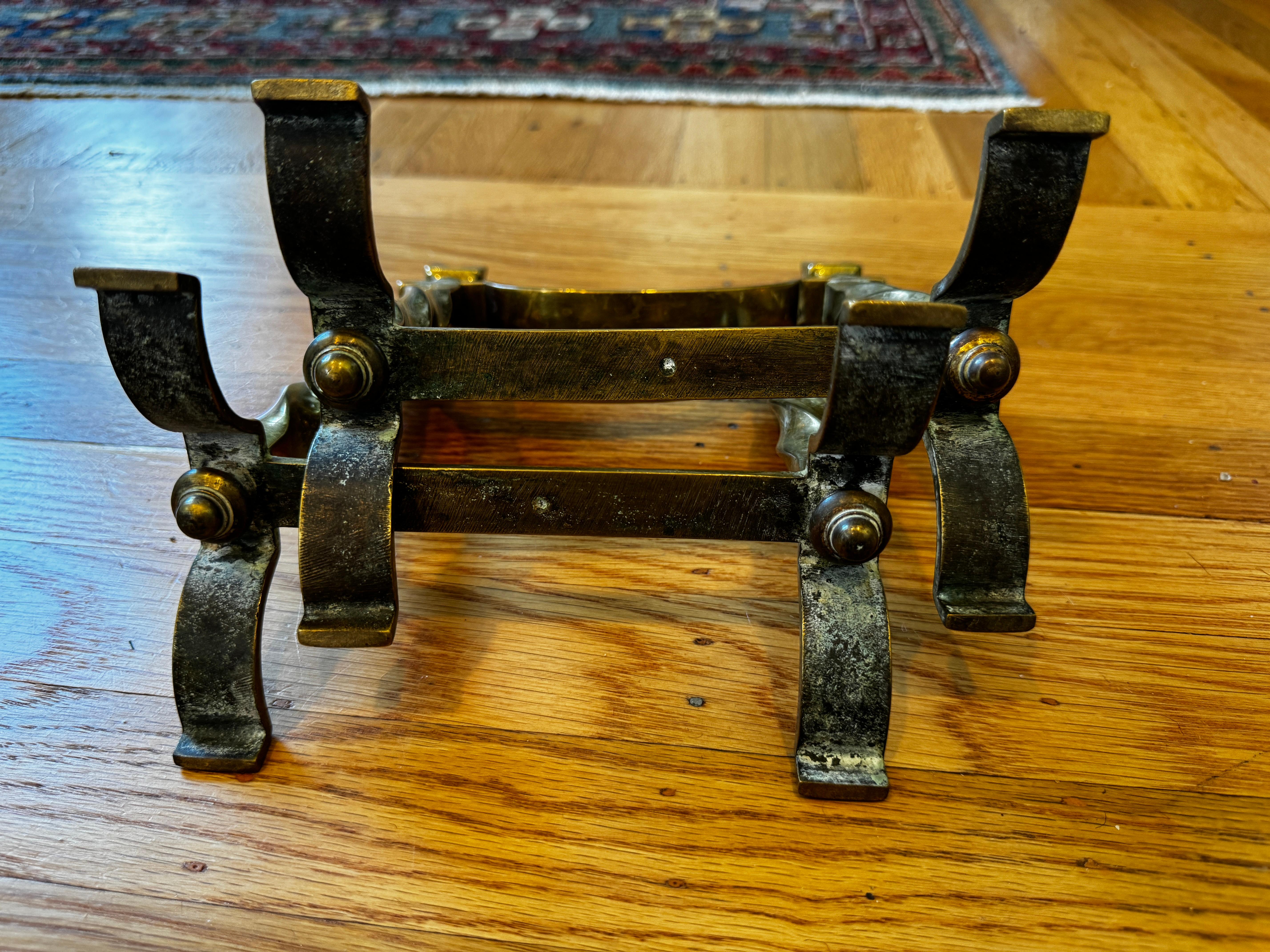 Metal Pair of Miniature 19th Century English Fireplace Chenets For Sale