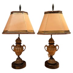 Pair of Miniature 19th Century French Bronze Flame and Urn Fragment Lamps