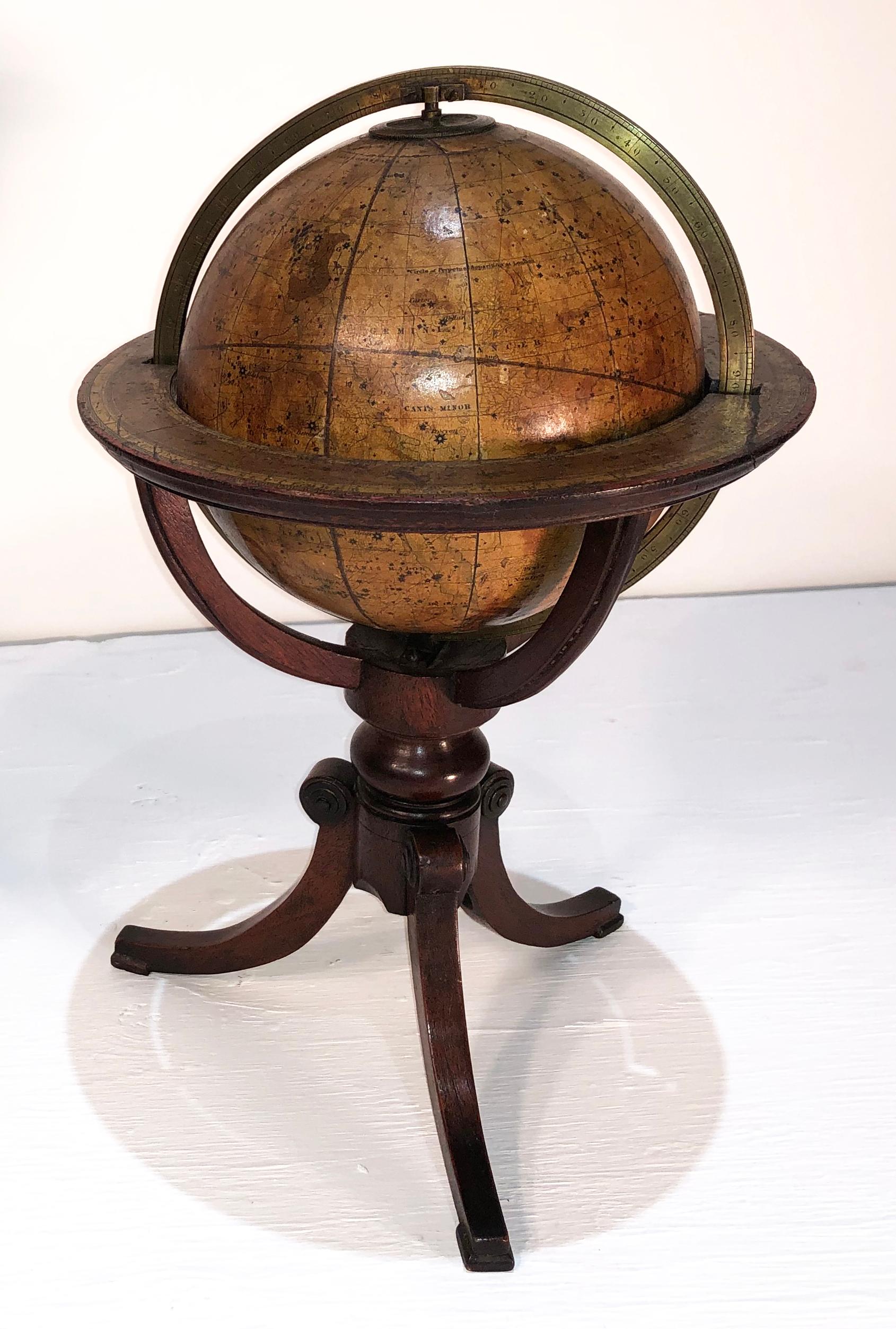 Regency Pair of Miniature 19th Century Globes, Terrestrial and Celestial