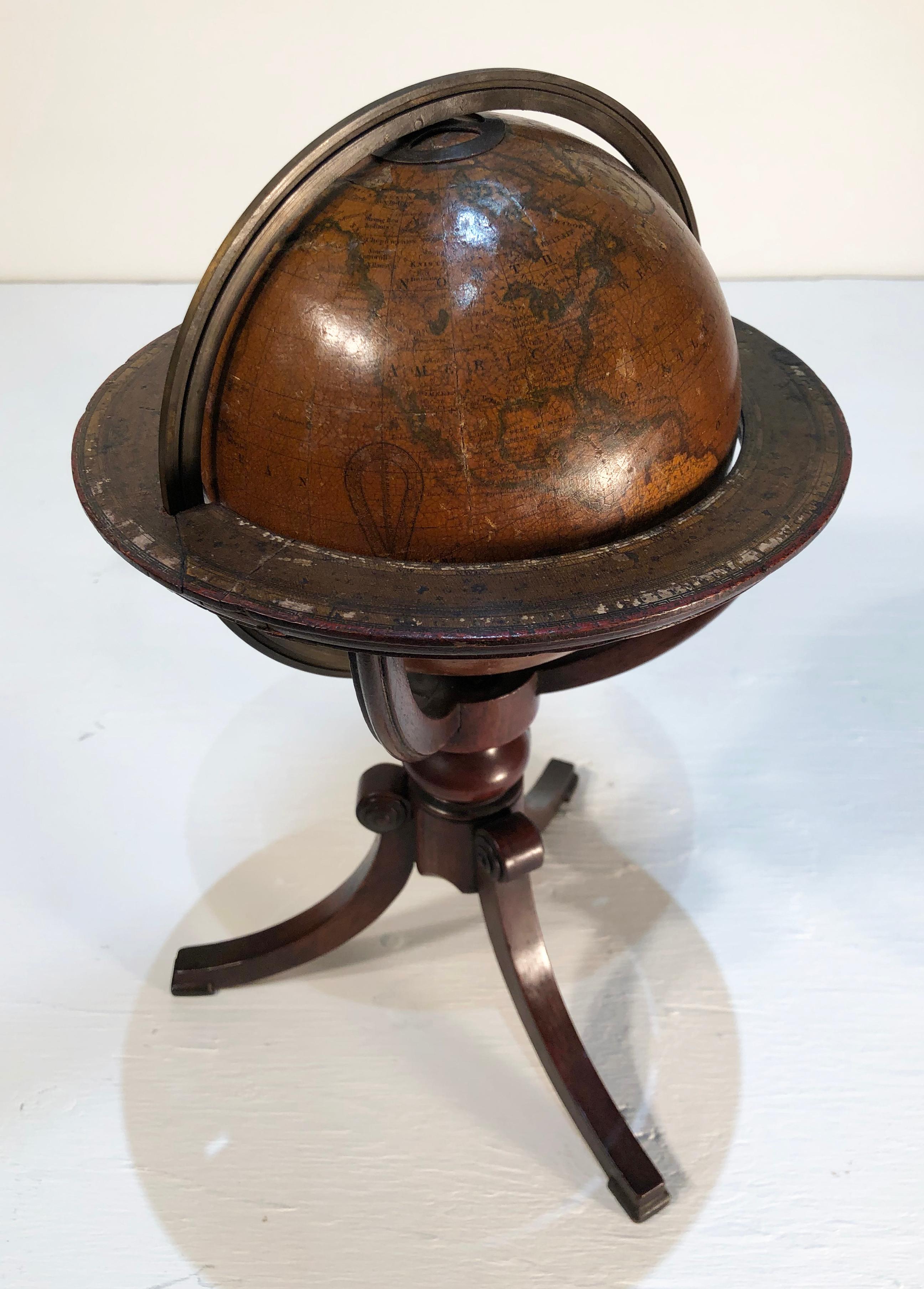 English Pair of Miniature 19th Century Globes, Terrestrial and Celestial