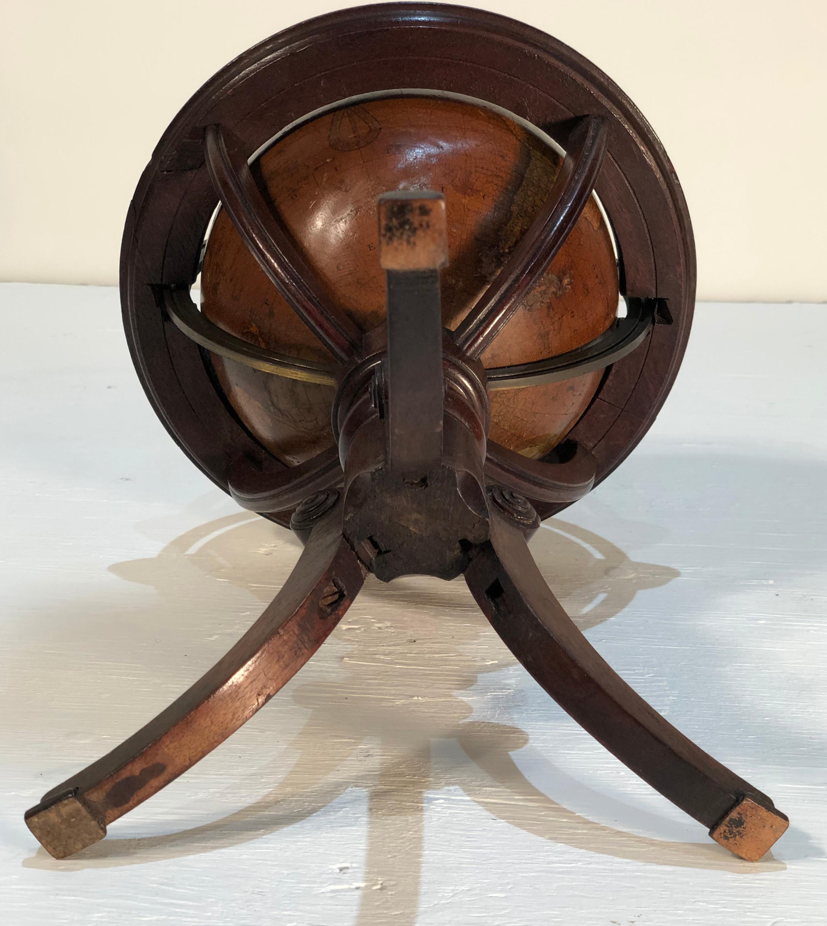 Mahogany Pair of Miniature 19th Century Globes, Terrestrial and Celestial