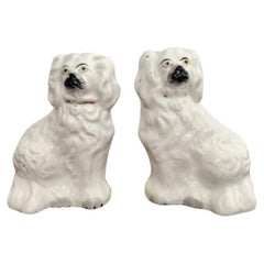 Pair of miniature antique Victorian Staffordshire dogs 