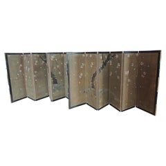 Pair of Miniature Asian Hand Painted Paper Screens with Brass Fittings