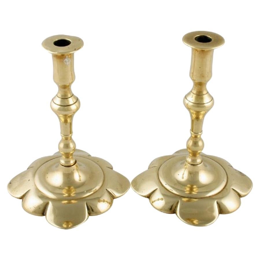 Pair of Miniature Brass Candlesticks, 19th Century For Sale