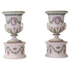 Pair of miniature campana vases in trilcolor jasperware. Wedgwood C1890.