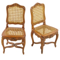 Pair of Miniature French Louis XV Hand Carved Walnut Chairs, circa 1900