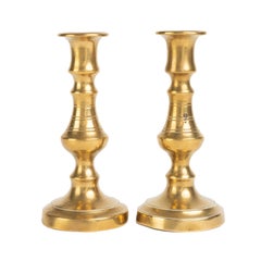 Pair of Miniature Georgian Cast Brass Taper Sticks, 1820
