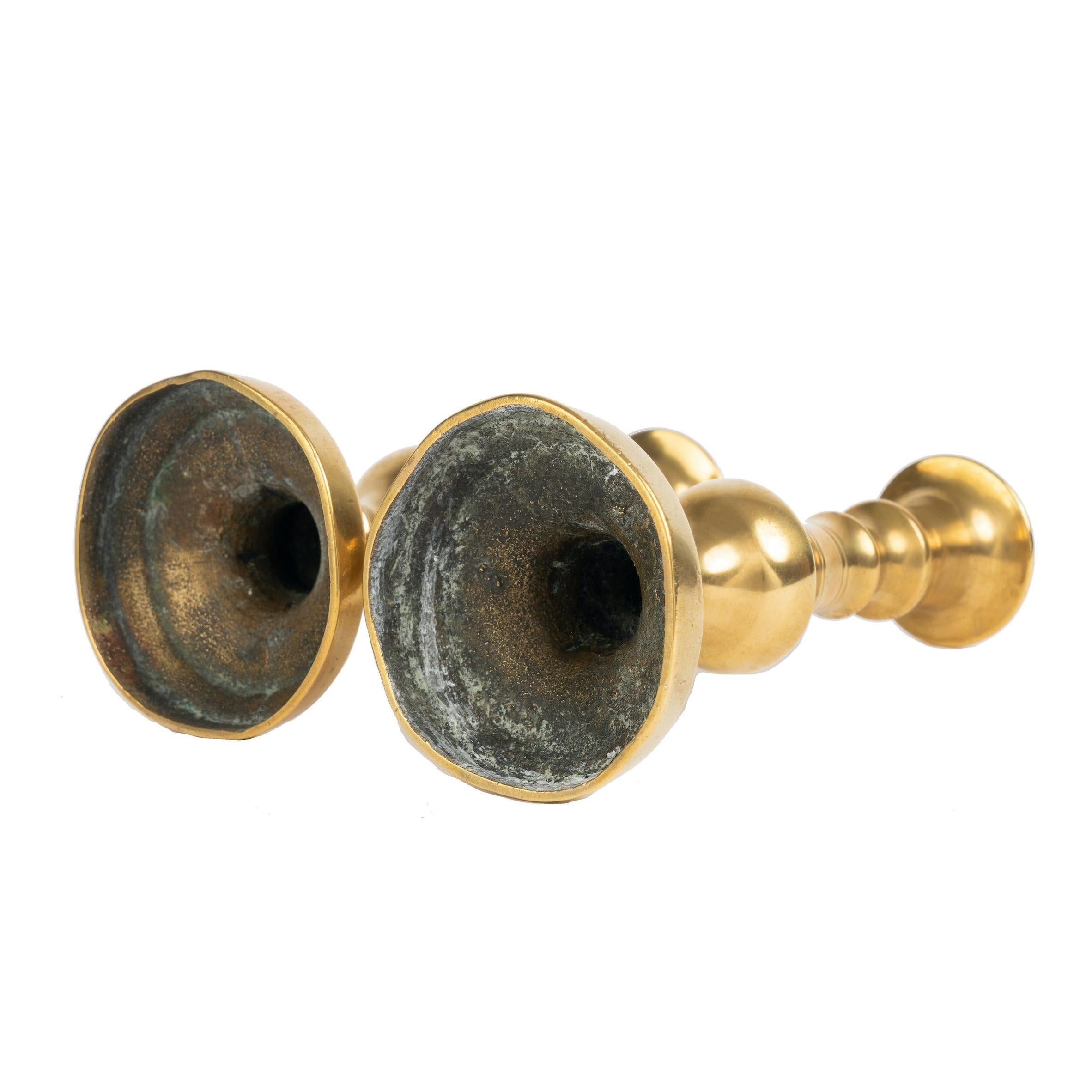 Pair of Miniature Georgian Cast Brass Taper Sticks, 1820 For Sale 1