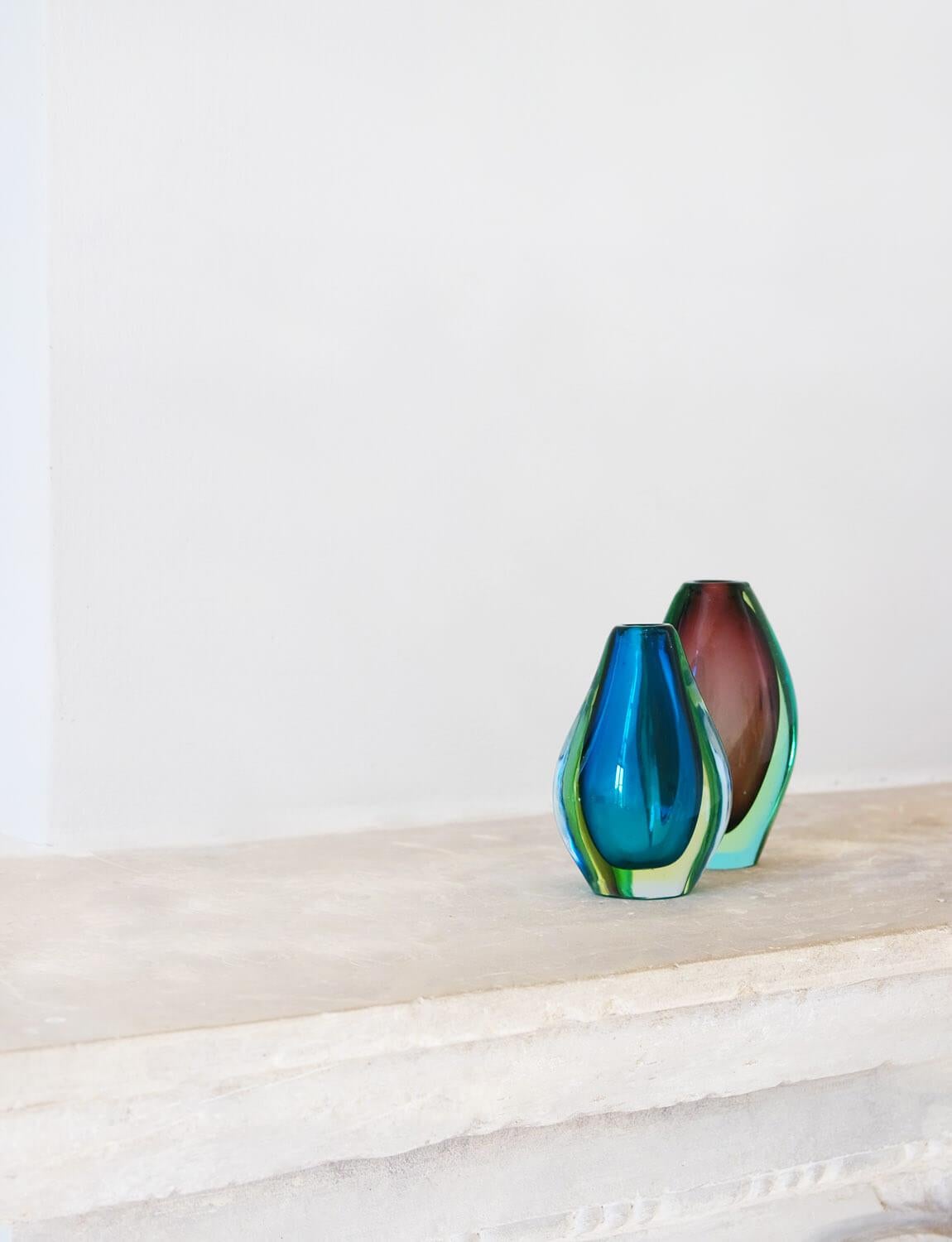 Blown Glass Pair of Miniature Italian Murano Glass Sommerso, 1960s, Vases