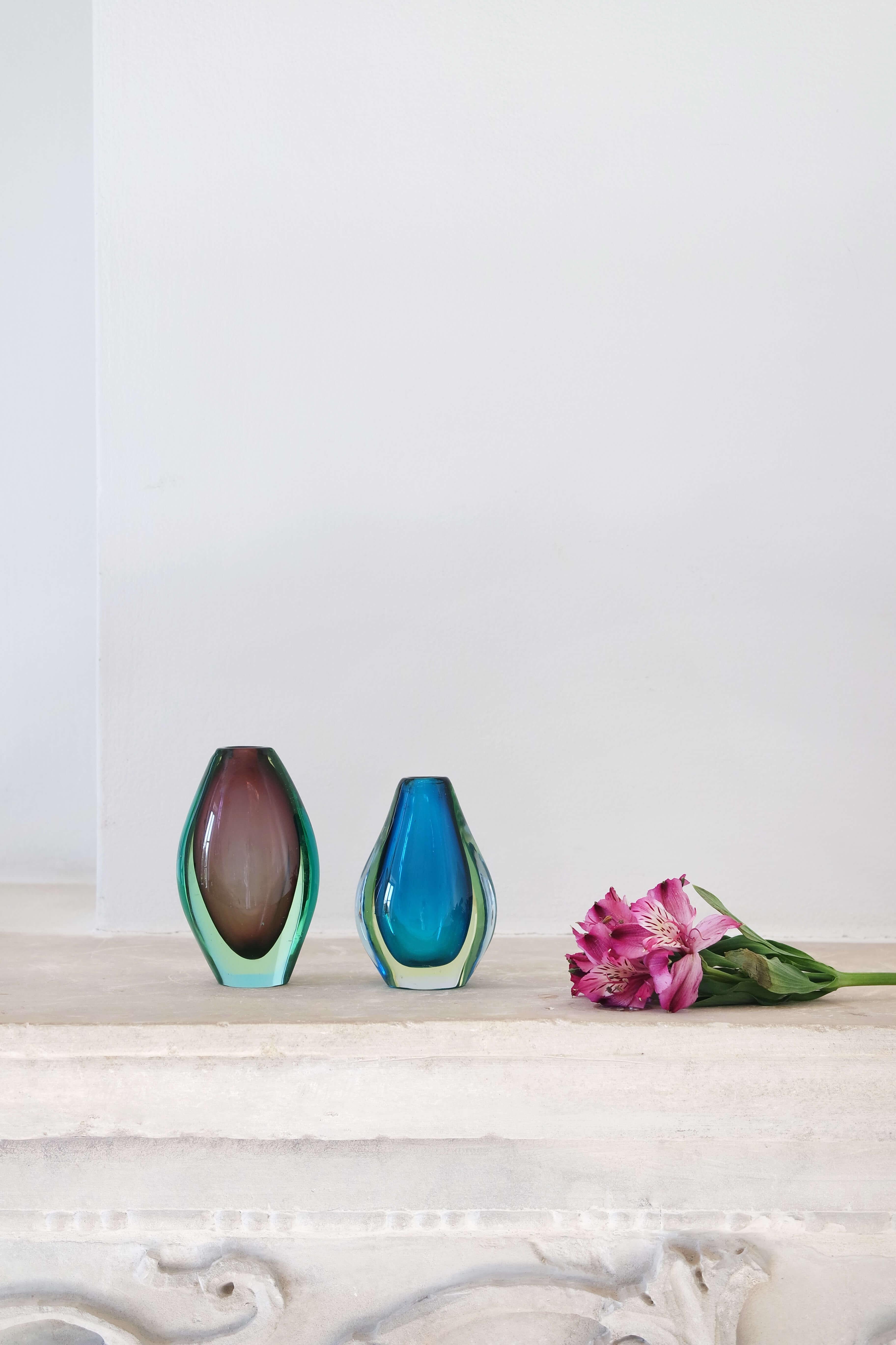 Pair of Miniature Italian Murano Glass Sommerso, 1960s, Vases 1