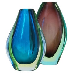 Pair of Miniature Italian Murano Glass Sommerso, 1960s, Vases