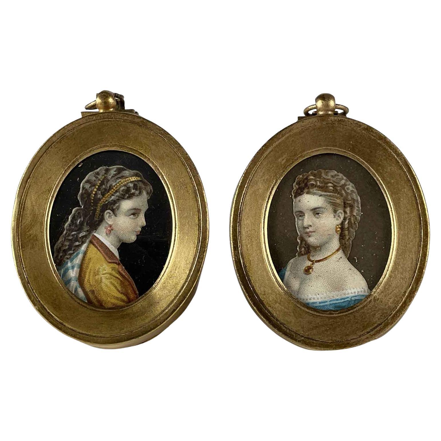 Pair of Miniature Lady Portraits 19th Century French School For Sale