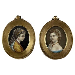 Pair of Miniature Lady Portraits 19th Century French School