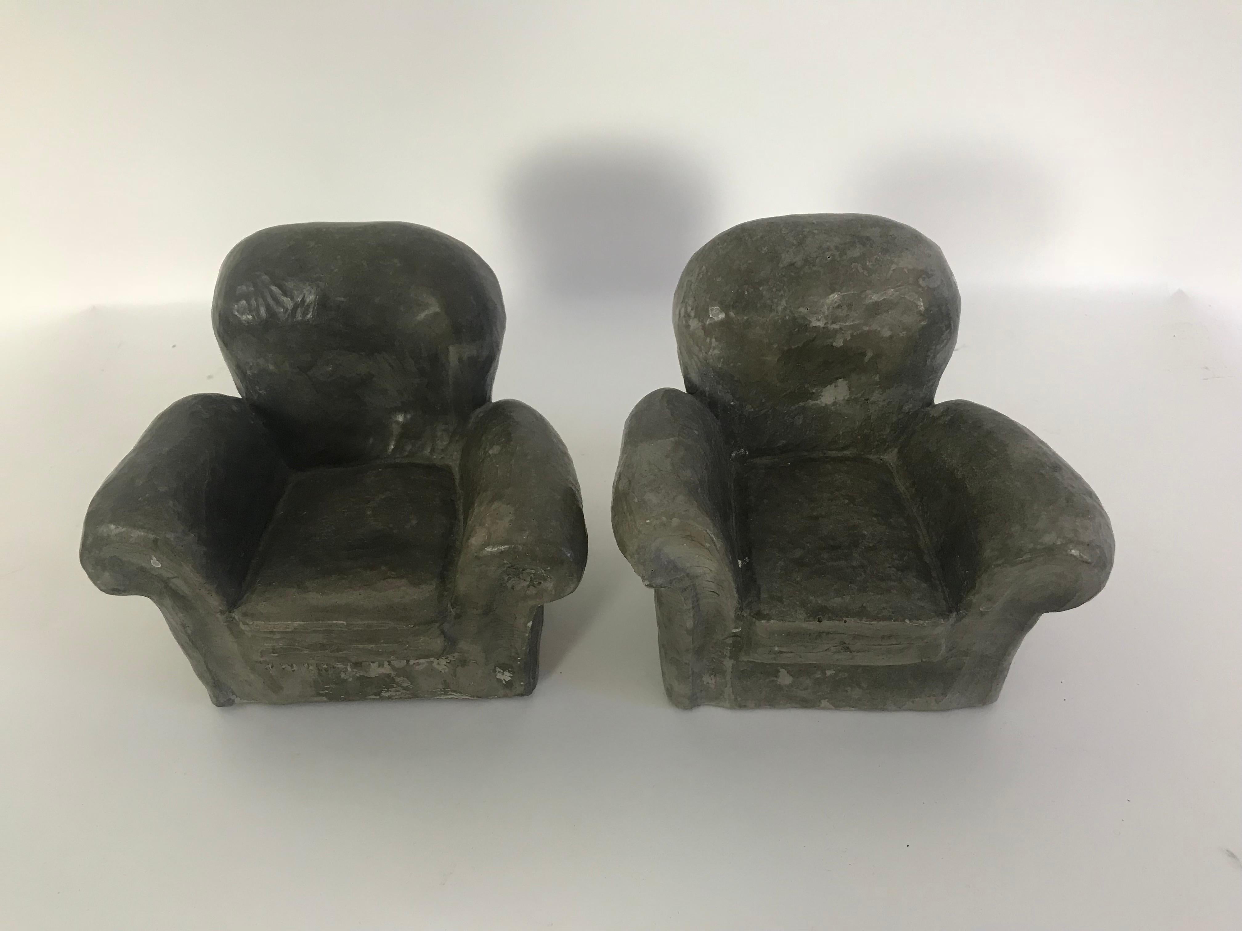 Pair of Miniature Lounge Chair Ceramic Sculptures For Sale 2