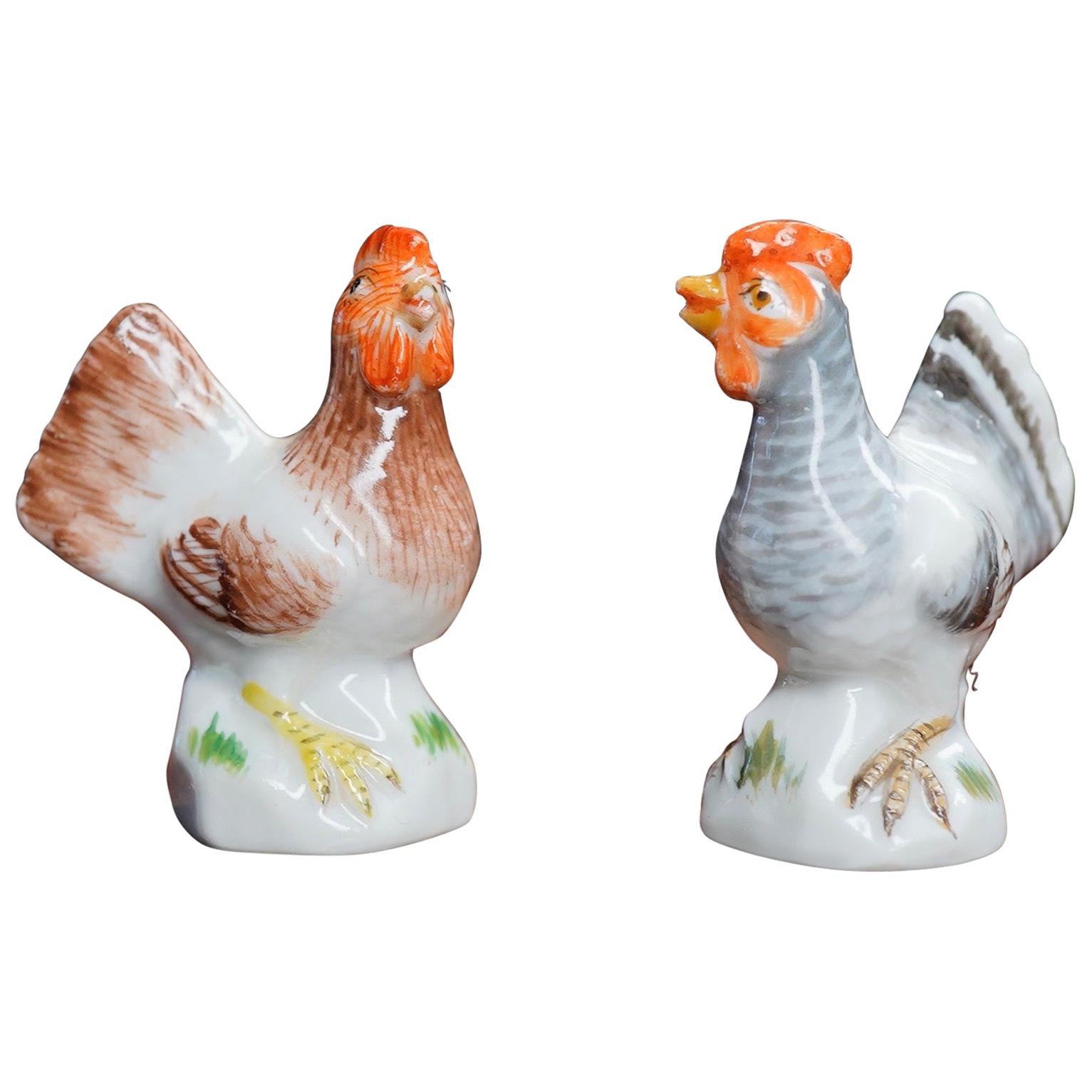 Pair of Miniature Meissen Chickens, 19th Century