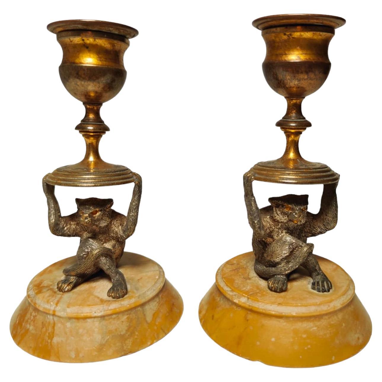 Pair of Miniature Monkey Candlesticks from the 19th Century For Sale