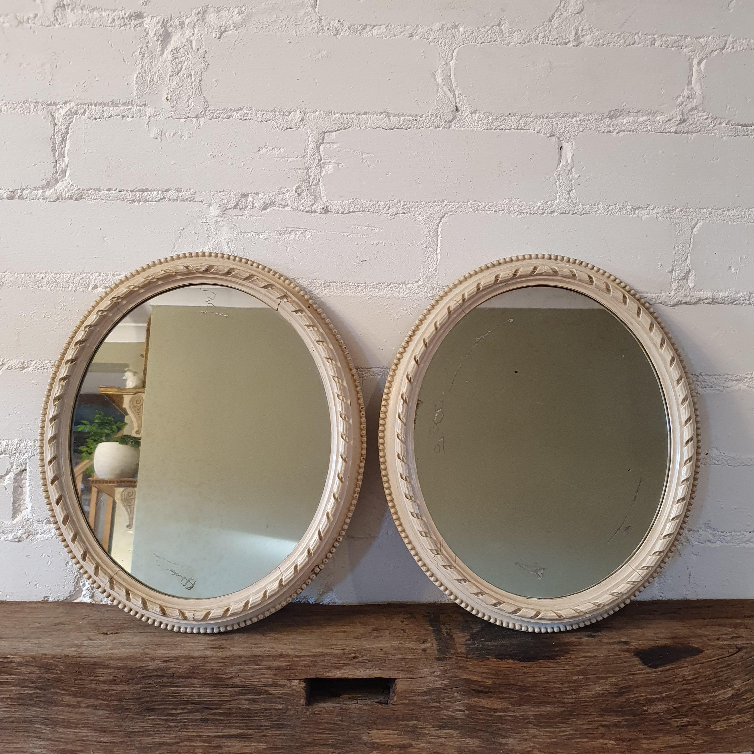 Painted Pair of Miniature Oval Mirrors For Sale