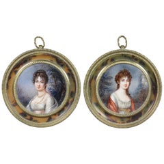 Pair of Miniature Paintings in Faux Tortoise Frames