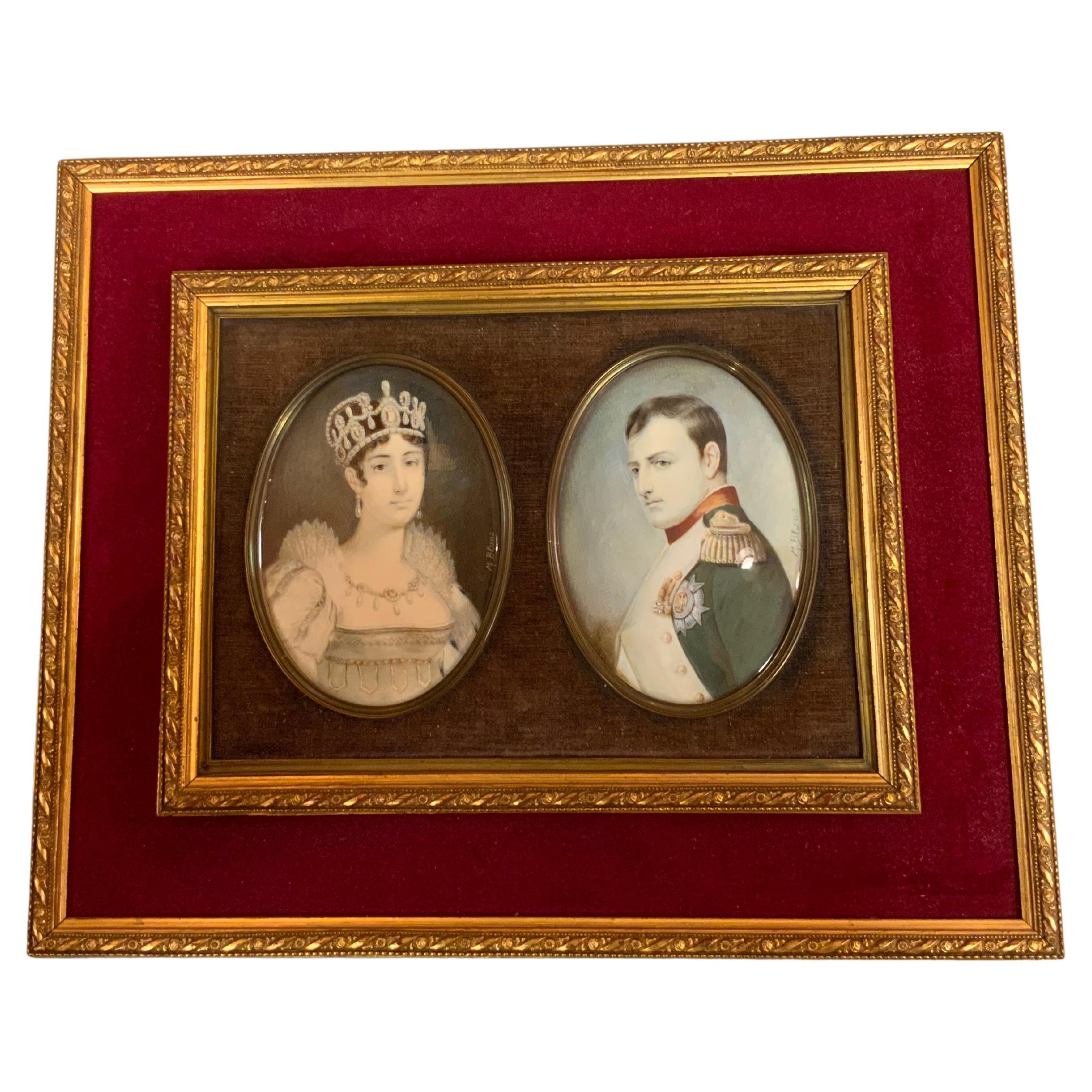 Coppia di miniature su porcellana raffiguranti Napoleone e Giuseppina