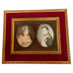 Paire de peintures miniatures sur porcelaine de Napoléon et Joséphine