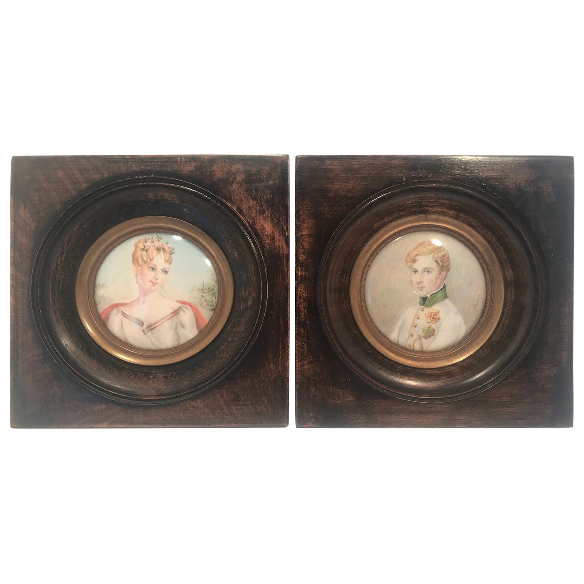 Miniature Portraits of Napoleon II & Imperatrice Marie Louise of Austria