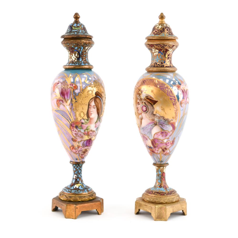 Pair of Miniature Sèvres Porcelain French Urns 6