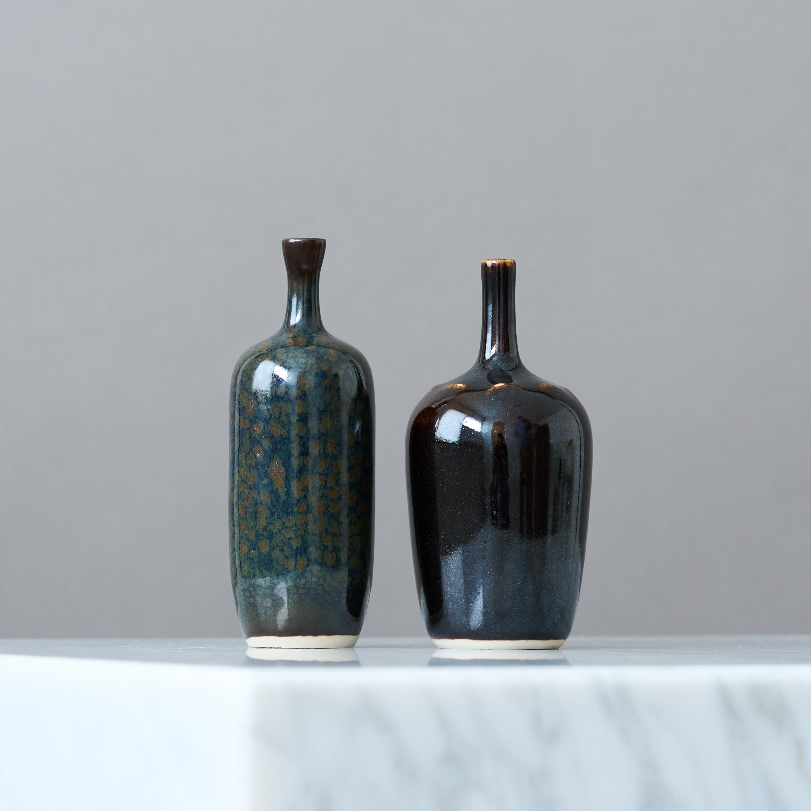 Scandinavian Modern Pair of Miniature Stoneware Vases by Swedish Ceramist Rolf Palm, 1970s For Sale