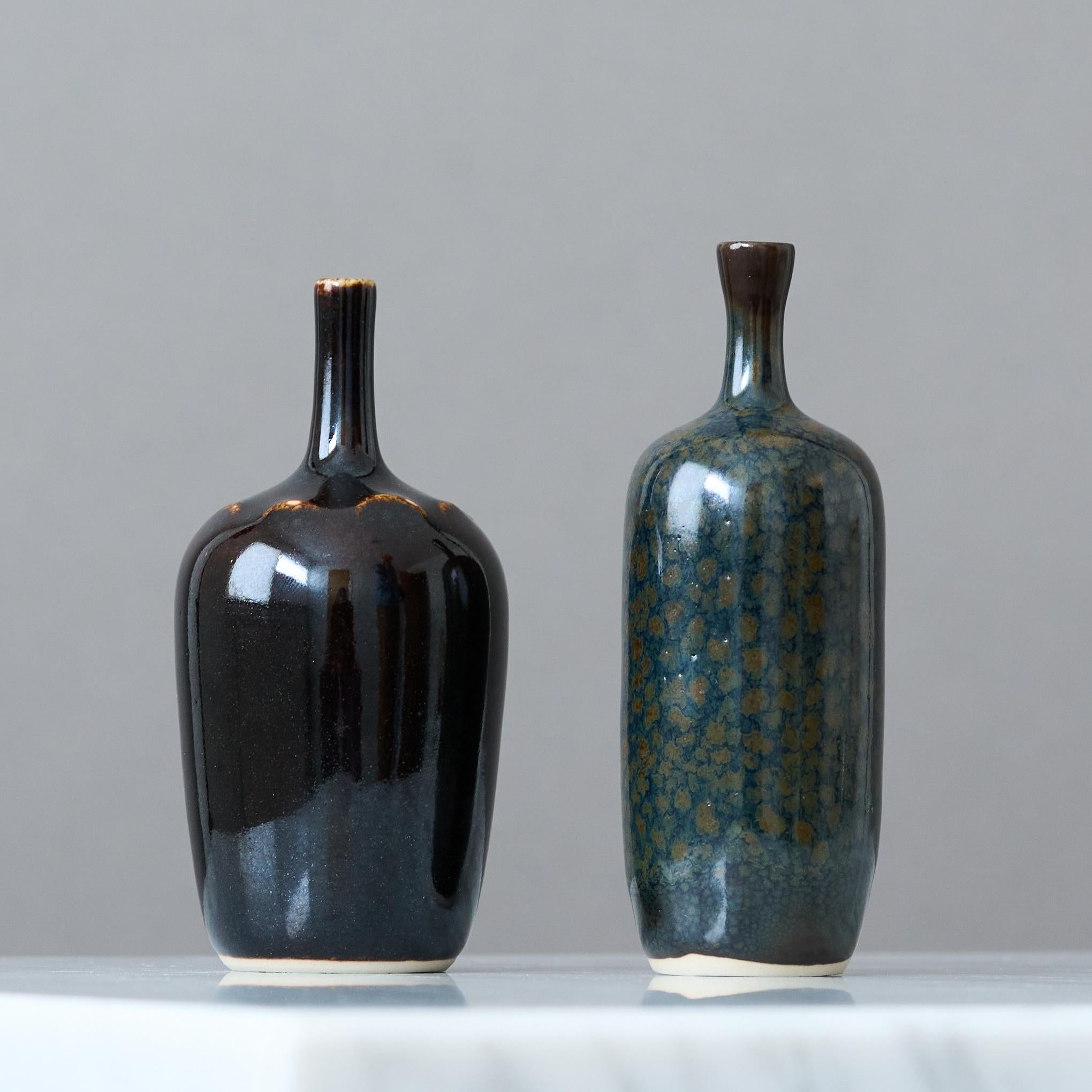 Glazed Pair of Miniature Stoneware Vases by Swedish Ceramist Rolf Palm, 1970s For Sale