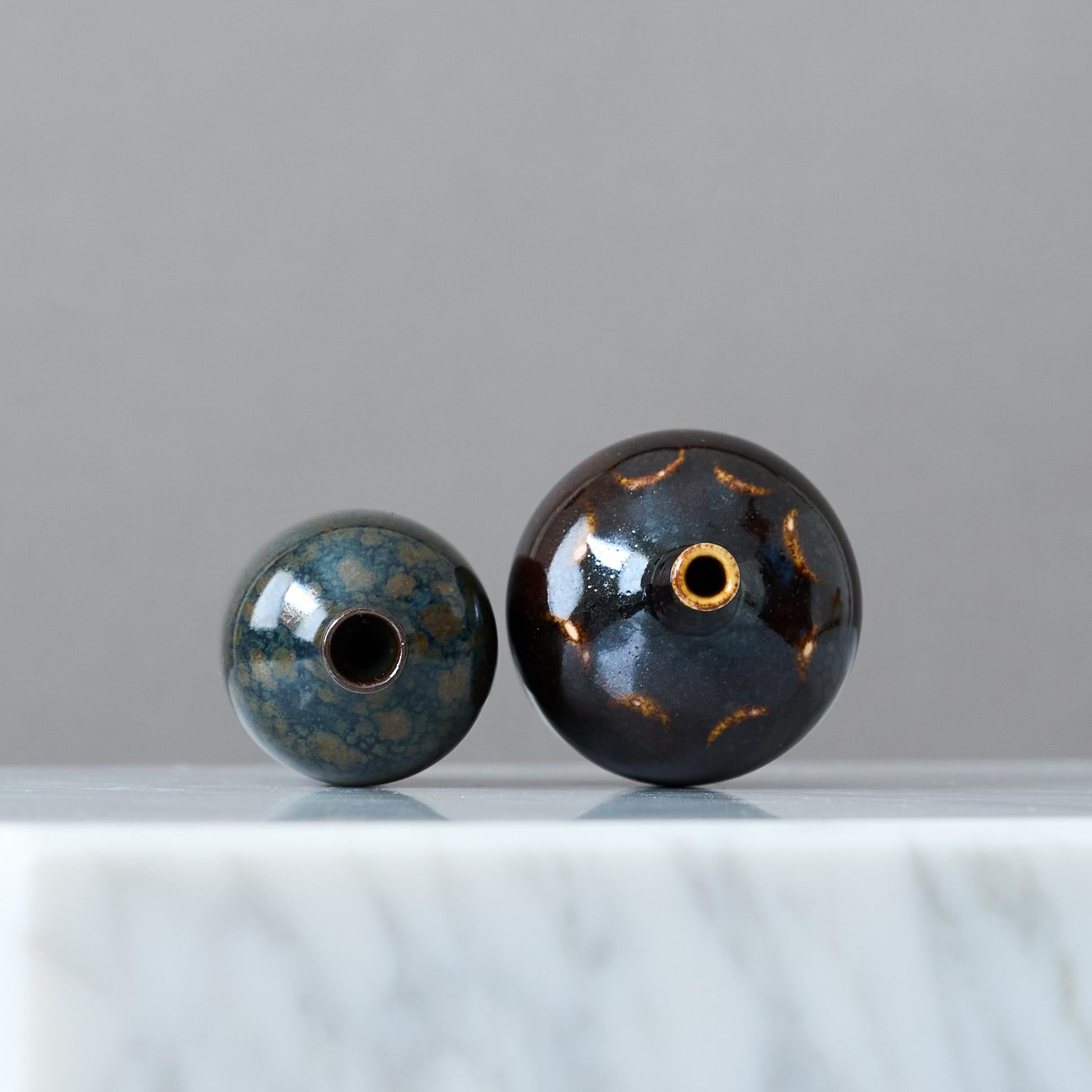 20th Century Pair of Miniature Stoneware Vases by Swedish Ceramist Rolf Palm, 1970s For Sale