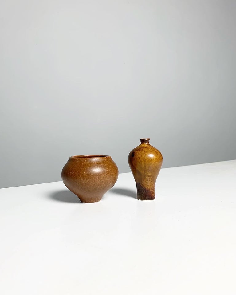 Pair of Miniature Vases Annikki Hovisaari for Arabia Finland 1960s  Stoneware For Sale at 1stDibs