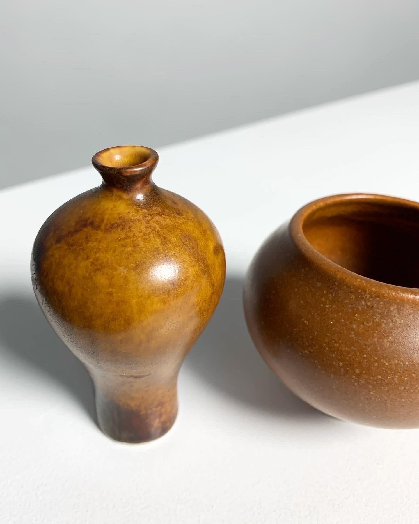 Mid-20th Century Pair of Miniature Vases Annikki Hovisaari for Arabia Finland 1960s Stoneware