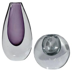 Paire de Vases Miniatures Strömbergshyttan Verre de Cristal Suédois Gunnar Nylunds 60s