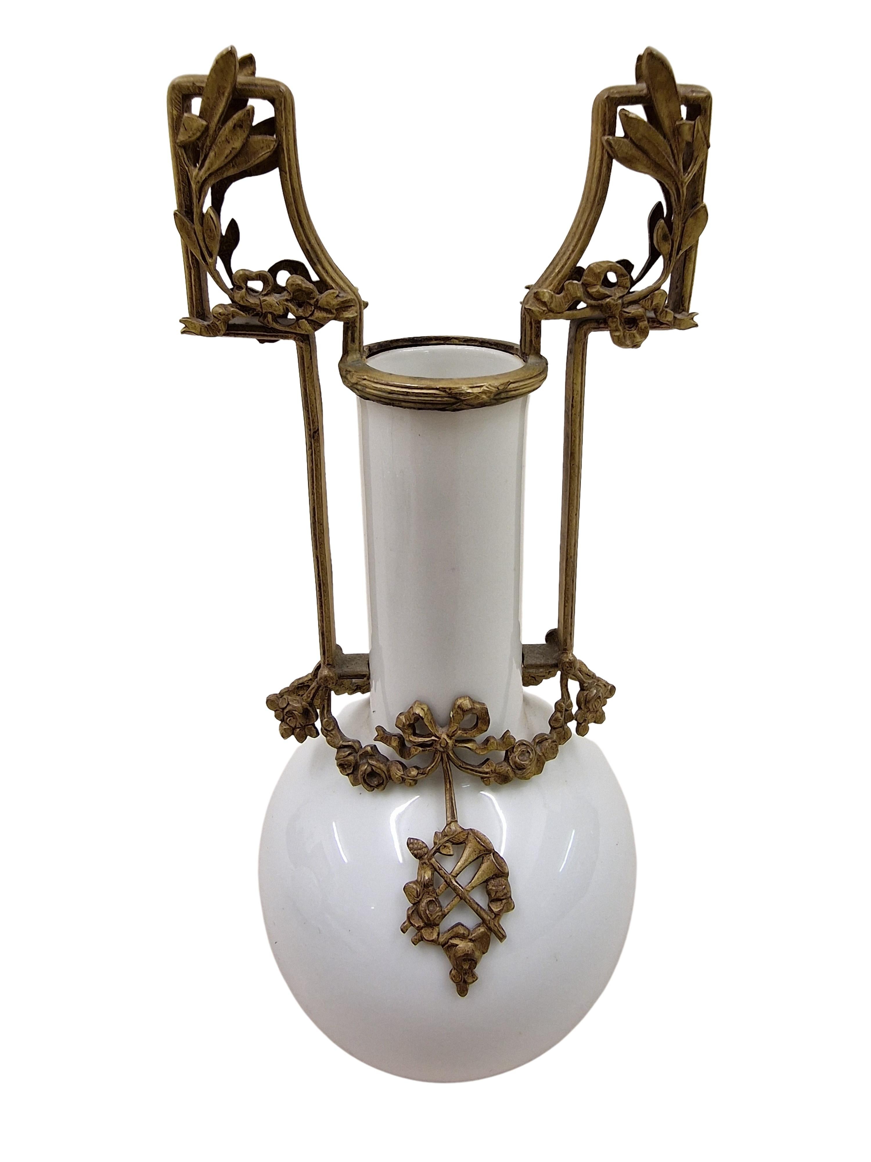 Pair Miniature Flower Vases, White Porcelain, Bronze, Napoleon III, 1890, France For Sale 1