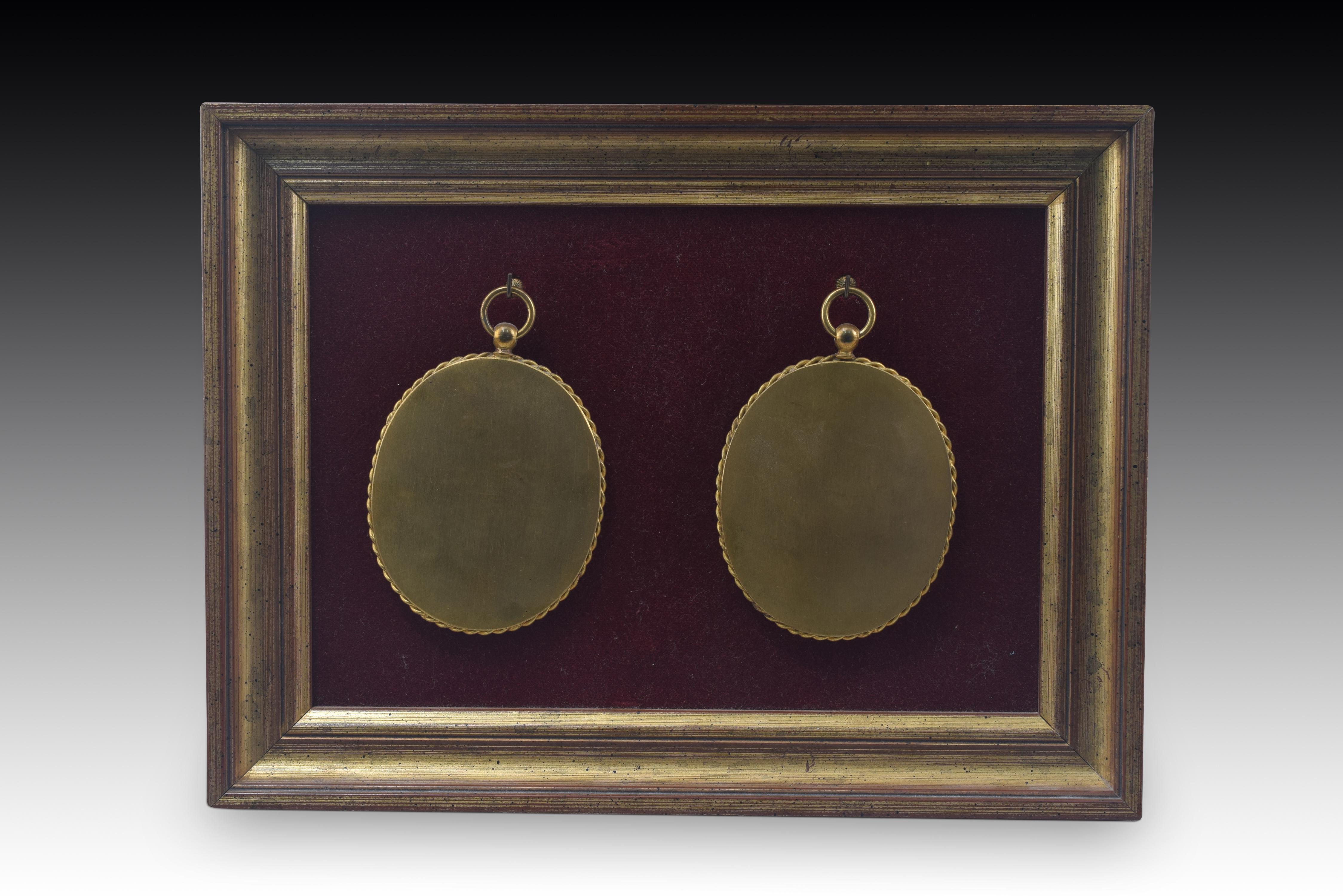 Spagnolo Coppia di miniature, Ferdinando II del Portogallo e Isabella II del Portogallo. in vendita