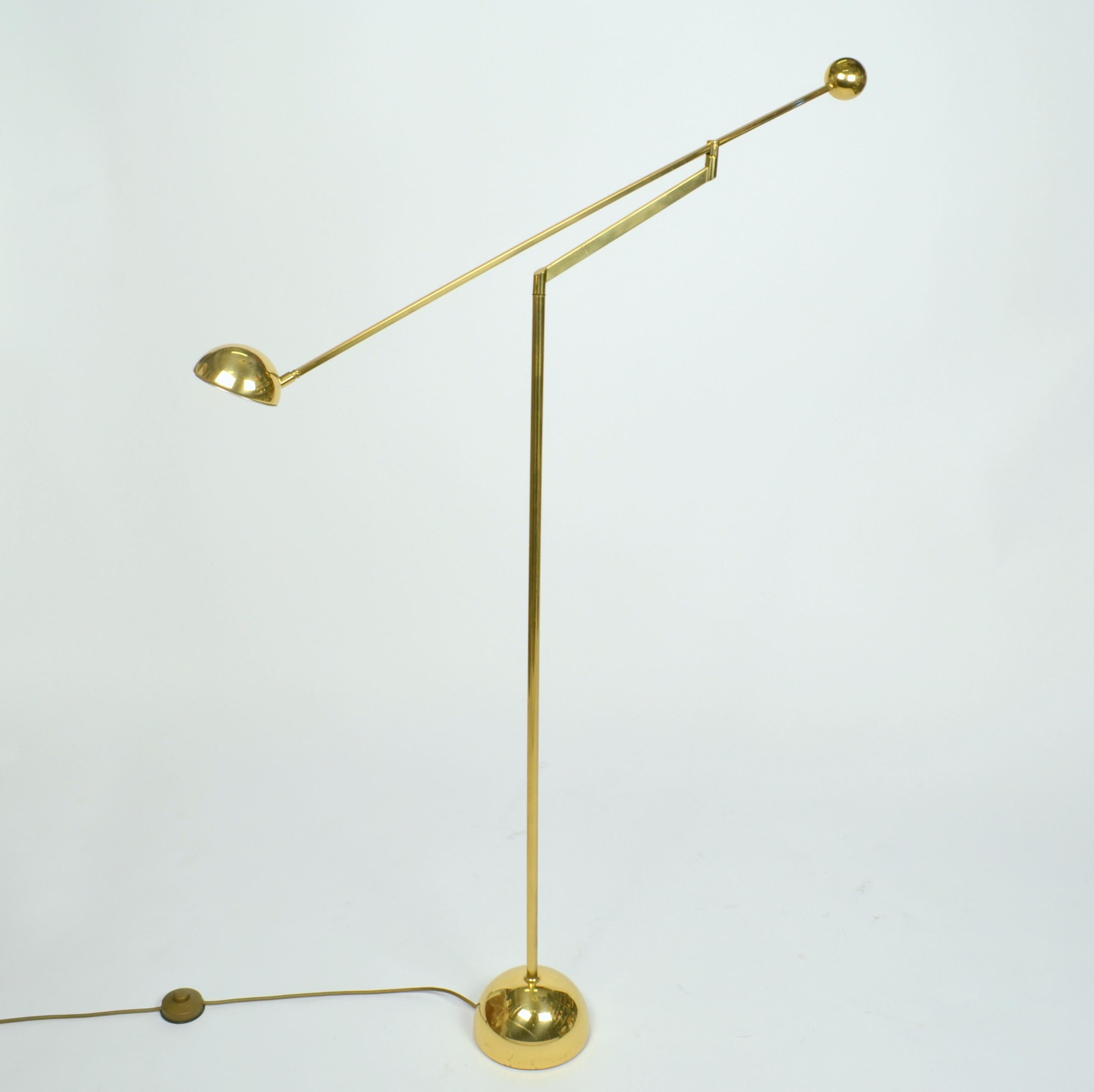Pair of Minimal Brass Counter Balance Floor Lamps, 1970s 5