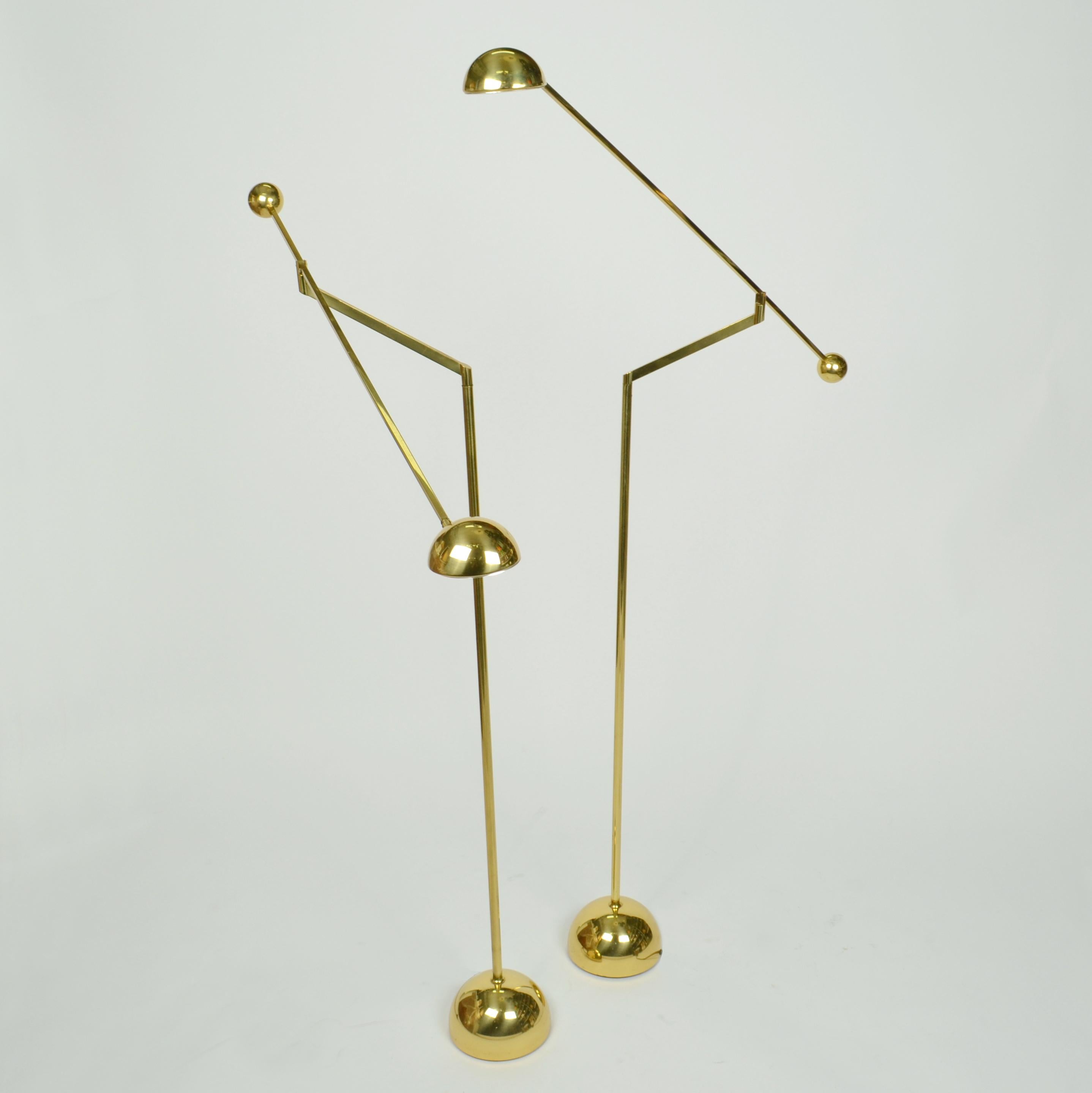 Pair of Minimal Brass Counter Balance Floor Lamps, 1970s 1